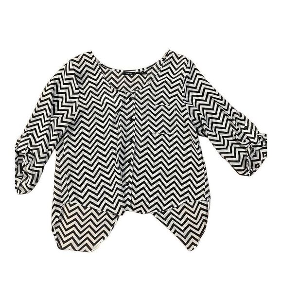 Poetry black & white chevron womens blouse sz M open back - Picture 1 of 8